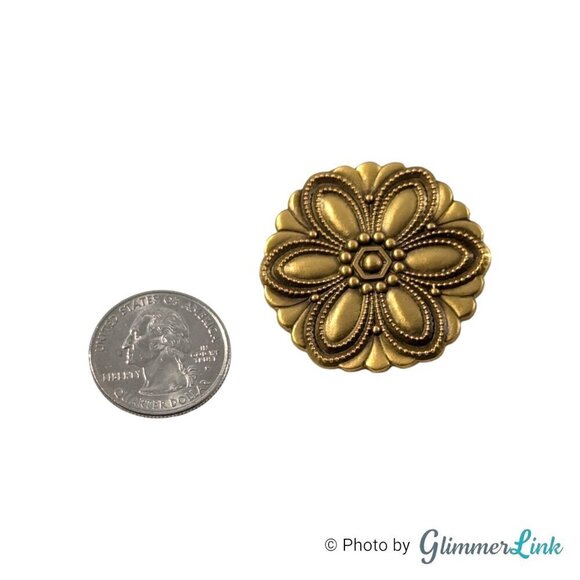 BM Floral Matte Finish Relief Gold Tone Brooch - Picture 4 of 6
